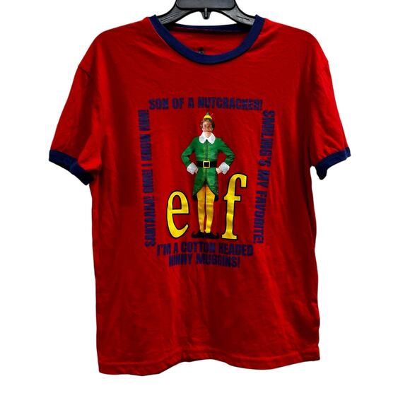 Red ELF Will Ferrell ringer tee Super Soft Jersey knit Christmas Sz M - Picture 1 of 5